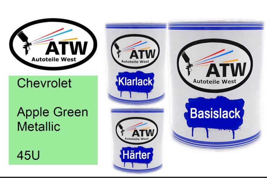Chevrolet, Apple Green Metallic, 45U: 1L Lackdose + 1L Klarlack + 500ml Härter - Set, von ATW Autoteile West.